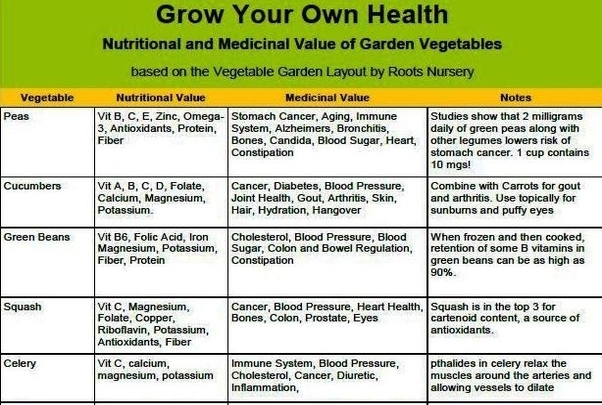 vegetable nutrition chart diagram